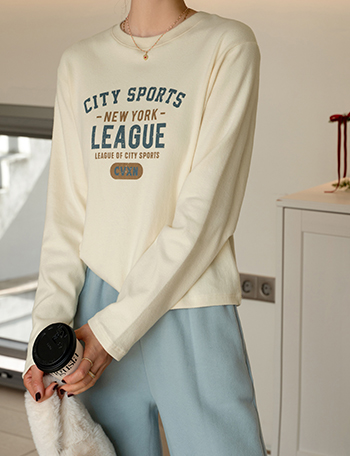 City Lettering Peach Long-sleeve T-shirt Korea