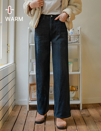 Beads Fleece lined Wide Pants Korea