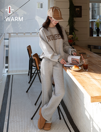 Numbering Fleece lined Fweatshirt Set Korea