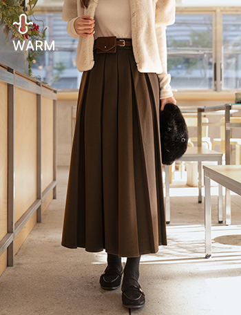 Eve Pleats Belt Set Fleece Lined Skirt Korea