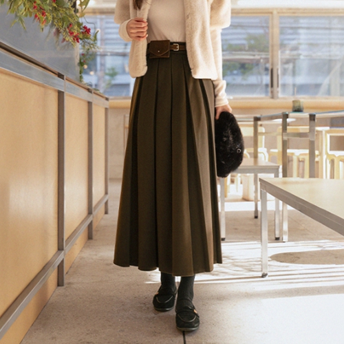 Eve Pleats Belt Set Fleece Lined Skirt