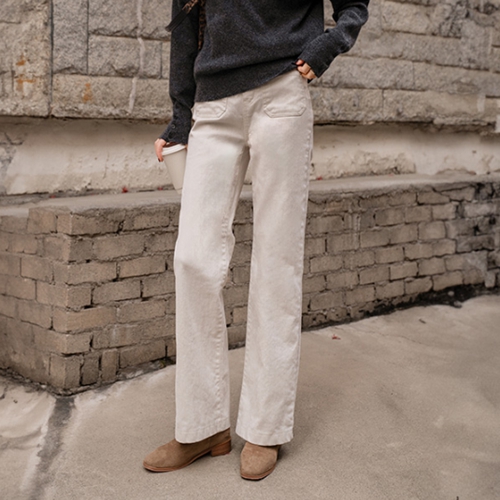 Front Pocket Velvet Long Wide Pants