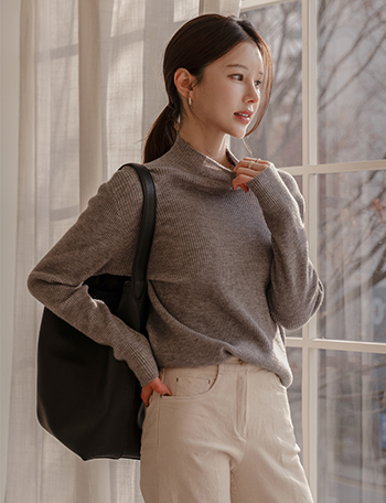 Muffin Wool Corrugated Half turtleneck Knitwear Korea
