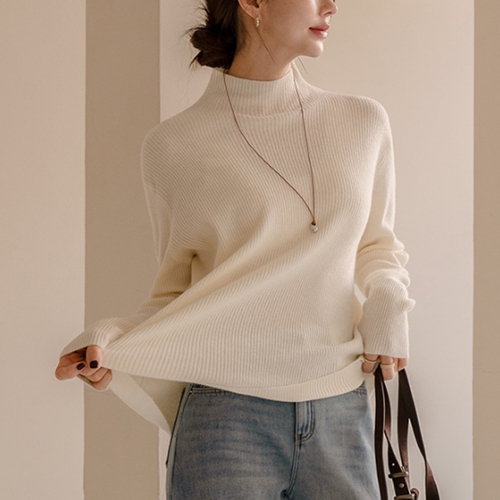 Muffin Wool Corrugated Half turtleneck Knitwear