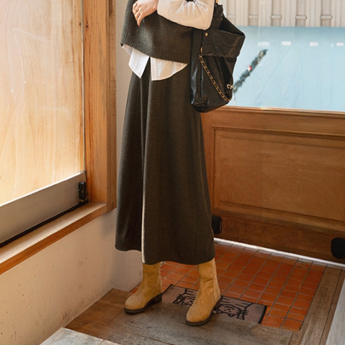 Candle Mink Fleece Lined Wool Skirt