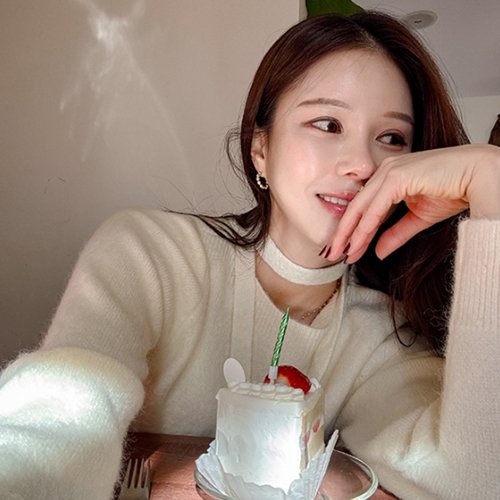 Angora Boat Neck Tie Button Knitwear