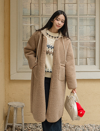 Knitwear Hood Wool Curly Jacket Korea