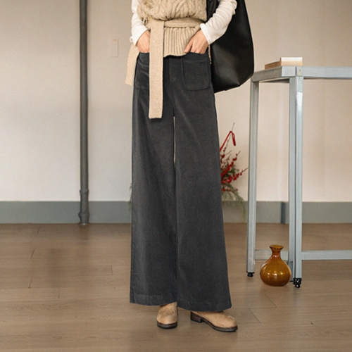 Pocket Wide Back Banding Fleece Lined Corduroy Pants