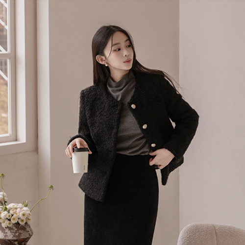 Mono Button Wool Boucle Jacket