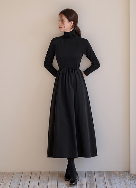 Fleece lined Layered Turtleneck Dress Korea