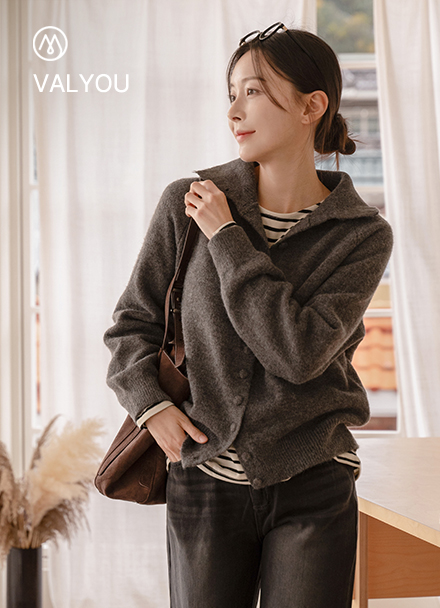 [valyou] 빈 버튼 Turtleneck Knitwear Cardigan Korea
