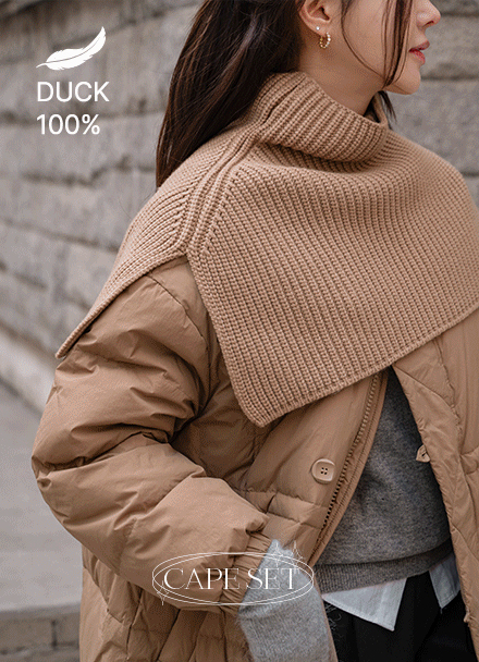 Wool Cape Set Duck Down Padding Korea