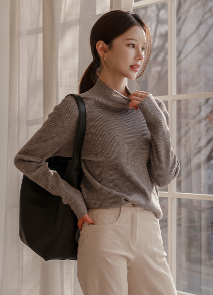 Muffin Wool Corrugated Half turtleneck Knitwear Korea