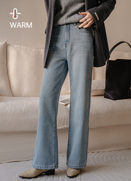 Stay Warm Fleece Denim Pants Korea