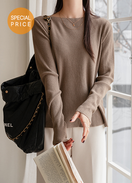 [Special Sale] Moment Corrugated Boat Neck Knitwear Korea
