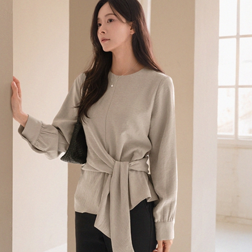 Shooming Suede Waist Tie Blouse