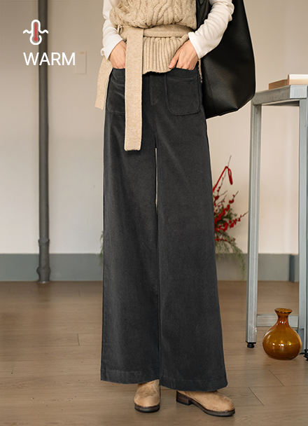 Pocket Wide Back Banding Fleece Lined Corduroy Pants Korea