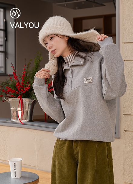 [valyou] Bold Patch Snap Fleece Lined Sweatshirt Korea