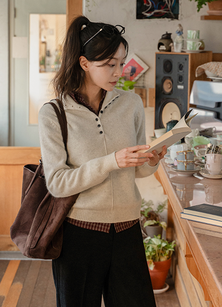 Simple Wool Button Half Turtleneck Knitwear Korea