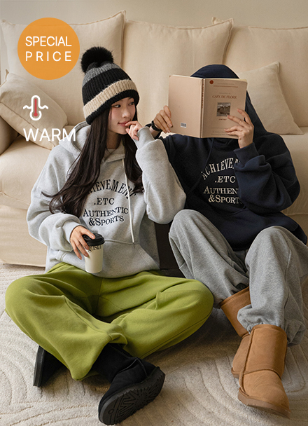 [Special Sale] Lettering Loose Fit Fleece Lined Hoodie Korea