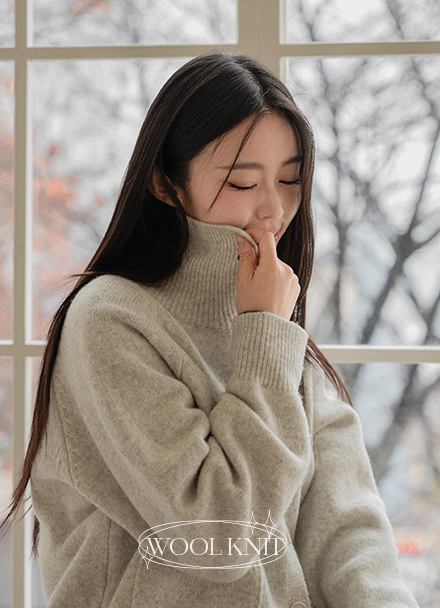 Button Highneck Wool knit Cardigan Korea