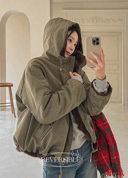 Reversible Fake Fur Hood Safari Jumper Korea