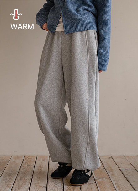 Air Heat Fleece Lined Wide Curve Banding Pants Korea