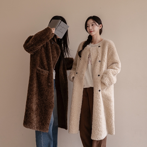 No collar Wool double Wool Long Coat