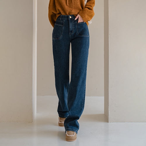 Incision Point fleece lined Straight Denim Pants