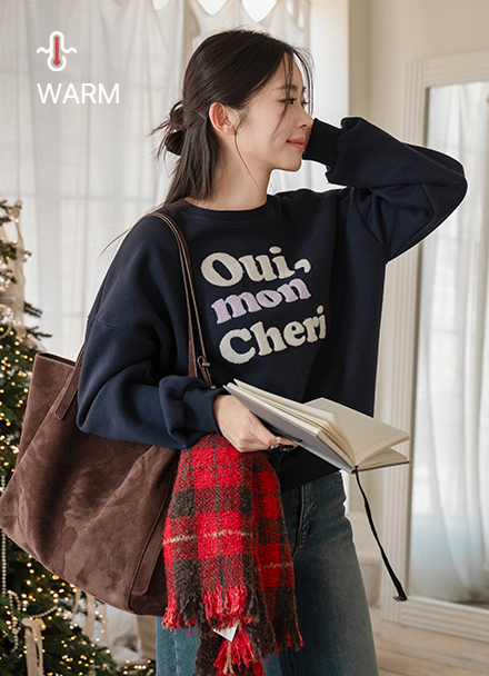 Oui Double-sided Fleece Lined Boucle Embroidery Sweatshirt Korea