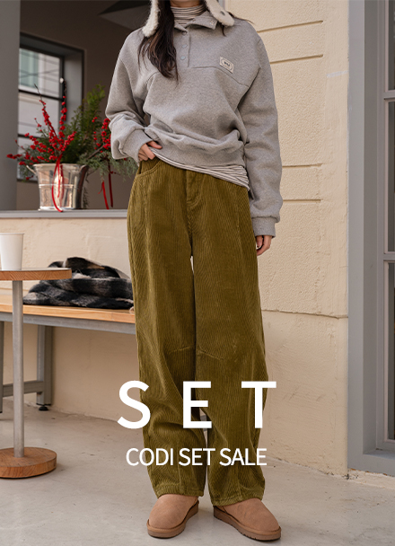 [코디set] [valyou] 볼드패치 스냅 fleece lined sweatshirt+커브 퍼안감 뒷밴딩 골덴팬츠 Korea