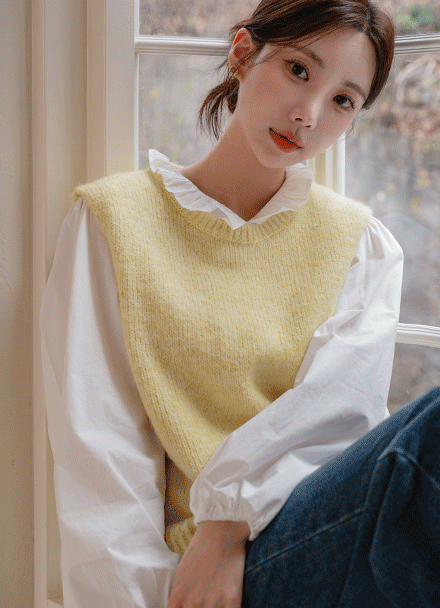 Como Bag Ribbon Wool Knitwear Vest Korea