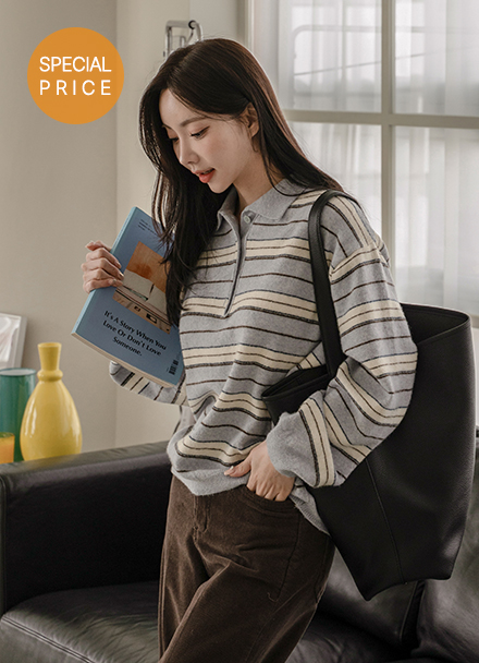 [Special Sale] Canoe Wool Horizontal Striped Collar Knitwear Korea