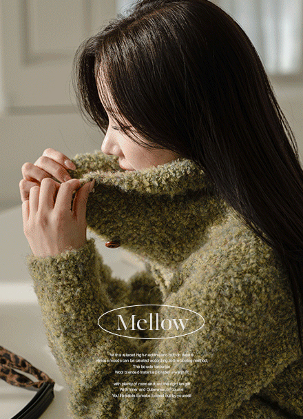 Melow Wool Boucle Highneck Cardigan Korea