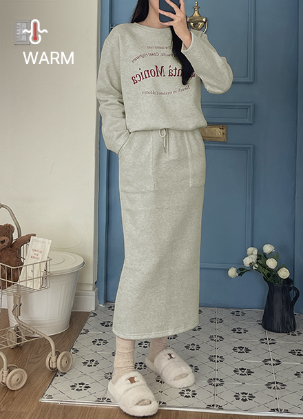 Monica string fleece lined Skirt Set Korea