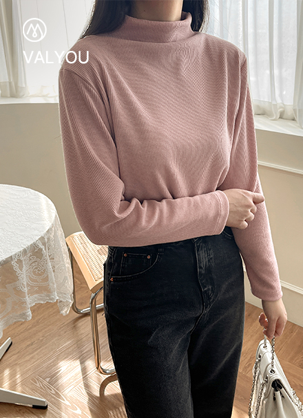 [valyou] Corrugated half-turtleneck spandex T-shirt Korea