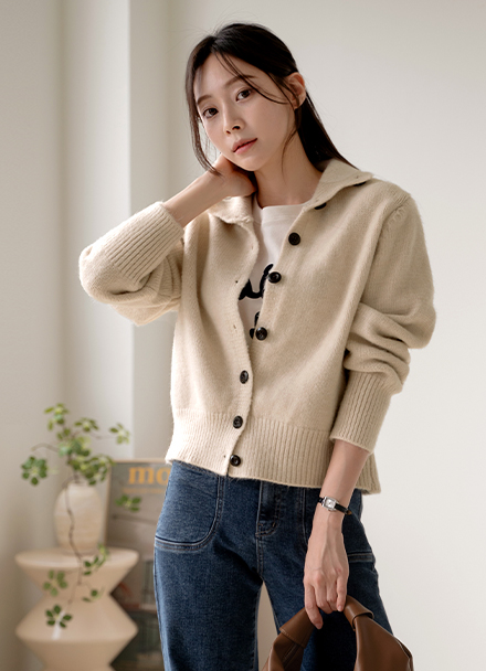 Wood Button Cardigan Korea