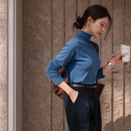 [valyou] Basic Span half-turtleneck fleece lined T-shirt