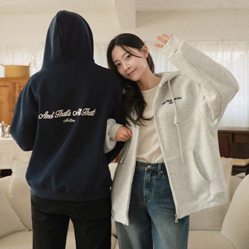 Anthe Lettering Warm Fleece Lined Hoodies zip up