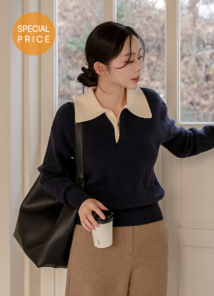[Special Sale] Plan Collar Color Matching Knitwear Korea