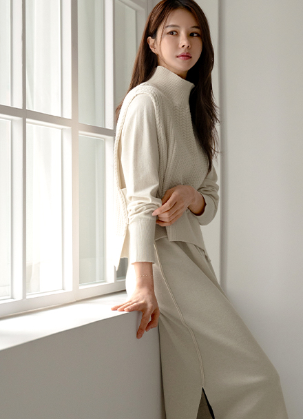 Turtleneck Vest Knitwear Dress Korea