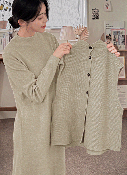 Hind Vest Turtleneck layered Dress Korea