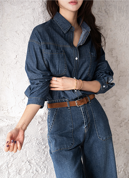 Bottom Round Denim Shirt Korea