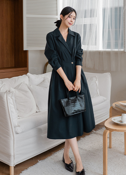 One button Banding Flare Dress Korea