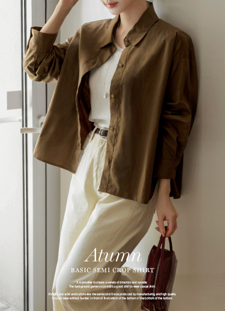 어텀 Basic 세미 Crop Shirt Korea