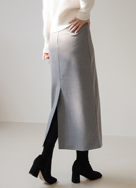 Funny Back Slit Wool Skirt Korea
