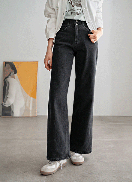 Straight Fit Double-button Denim Pants Korea