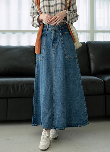 Wide Pocket Denim Skirt Korea