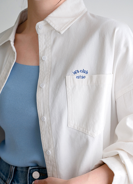 Overfit Cotton Lettering Embroidered Shirt Korea