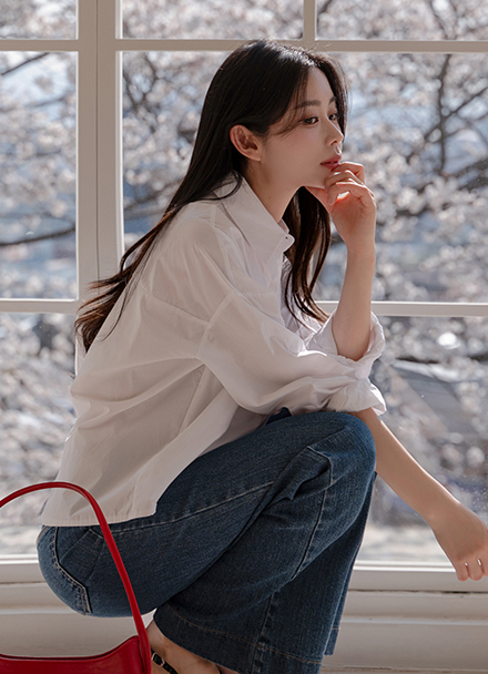 Luen Back Embroidery Button Shirt Korea